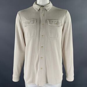 J.CREW Size L Off White Knit Cotton Blend Long Sleeve Shirt